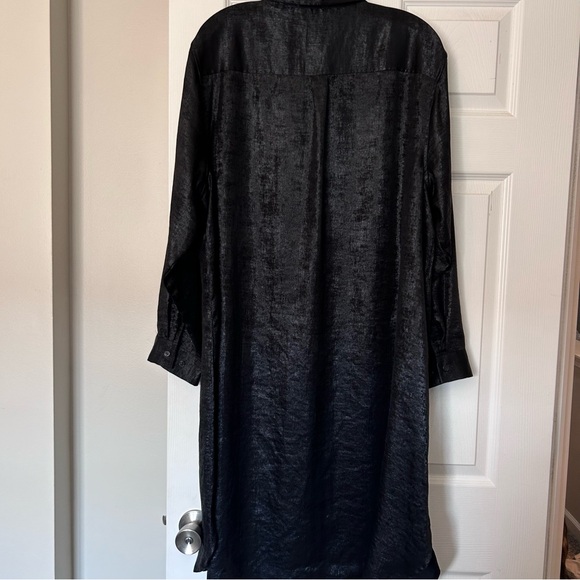 ❤️MAKE OFFER❤️ Shiny Black Long Sleeve Shirt Dress Maxi Tunic Plus Ava Viv 1X - Picture 3 of 9